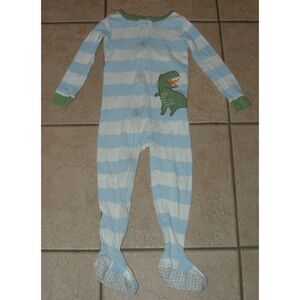 Boys Sz 3 Toddler Blue Striped Dinosaur Snug Fitting Footed Sleeper CARTER'S